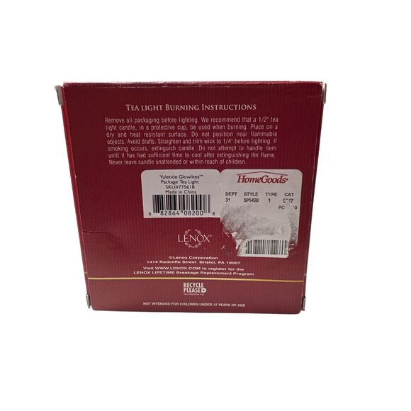 Lenox Yuletide Glowlites Package Tea Light Candle Holder Ceramic Holiday Design - Picture 4 of 10